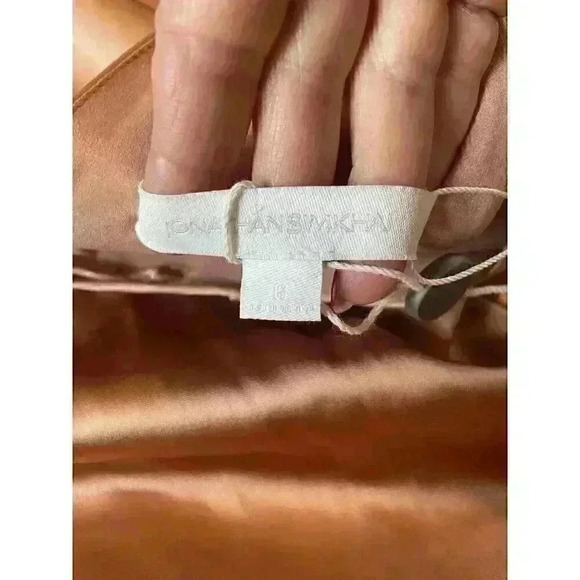 NWT Jonathan Simkhai Rose Gold Slip Dress V Neck Sleeveless Satin Midi Sz 6 - Picture 11 of 16